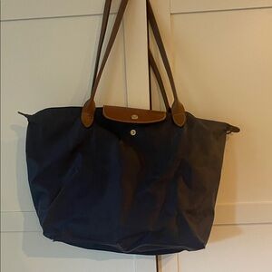 Longchamp Navy and Brown Tote Bag